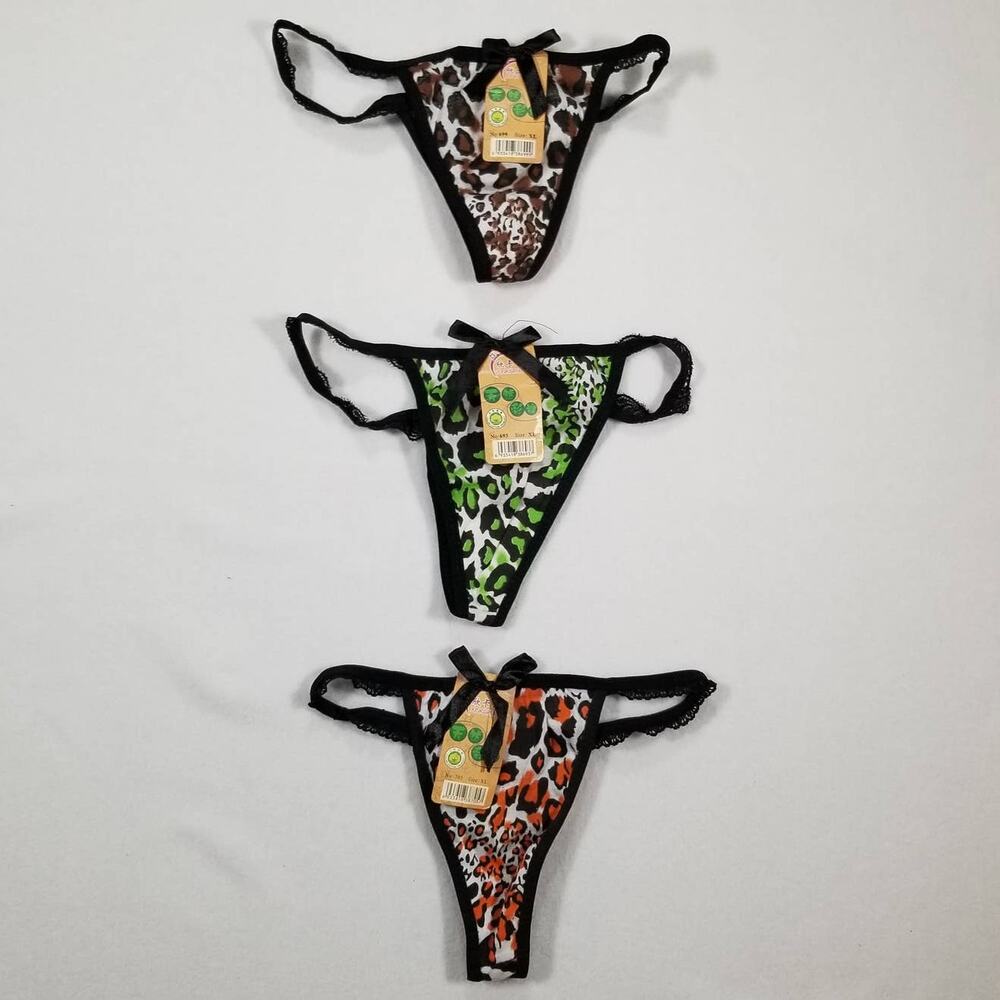 Xinkarou Green, Brown, Orange Animal print w/Bow on front 3 pack XL Thongs, New